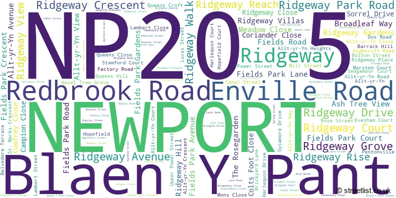 A word cloud for the NP20 5 postcode